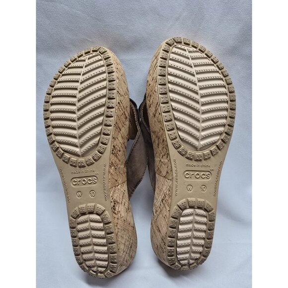 Crocs Size 10 ALeigh Flower Leather Flip Flop Sandal Cork Platform Wedge Brown - Picture 7 of 11